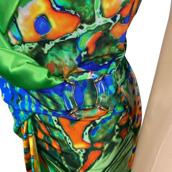 Sportalm Kitzbuhel Jasmin Coral Reef Abstract Tropical Plunge Sheath Dress SZ 6 - Picture 5 of 10